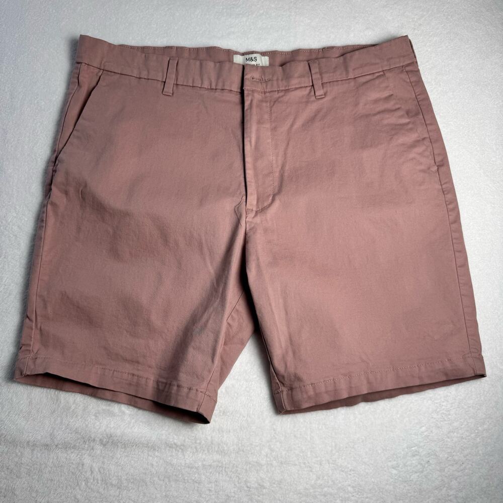 M&S Regular Fit Chino Shorts Men’s 38 Blush Pink Cotton Casual Golf Travel